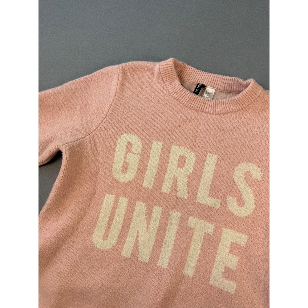 H&M Divided Girls Unite Pink Knit Sweater Womens Large Crew Neck Pullover